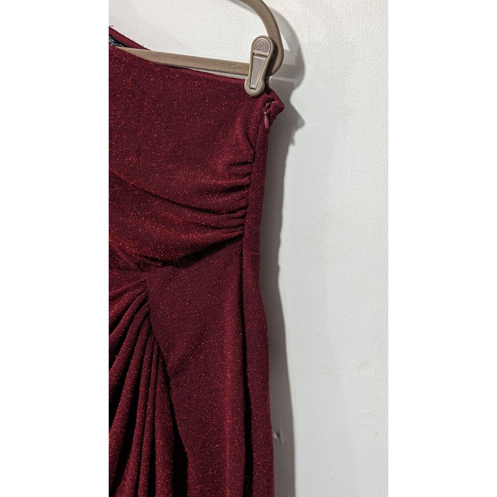 Fashion Nova one shoulder long sleeve red sparkly Dress sz. M - Picture 4 of 7